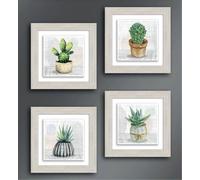 1 Pezzo Quadro da Parete Ceramic Modern Botany Shabby Beige 29 x 29 cm 4 Decori