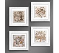 1 Pezzo Quadro da Parete Ceramic Modern Tree White 29 x 29 cm 4 Decori