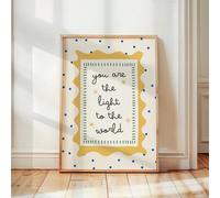 1 pezzo Quadro da parete in tela con cornice per cameretta, Sei la luce del mondo, Arte cristiana da parete, Decorazione con pois per la fede dei bambini, Arte biblica per la camera dei bambini, Decor