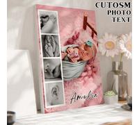 1 pezzo Quadro personalizzato su tela con foto e testo, regalo personalizzato per neonato, bambina, bambino, nuovi genitori, ricordo, nome personalizzabile, adatto per camera da letto, soggiorno, matr