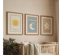 1 pezzo Quadro su tela con cornice, "Sole, Luna e Stelle" Arte da parete per camera dei bambini, che trasmette il messaggio caloroso "Ti amerò fino a quando la luna non tornerà", adatto per camere dei