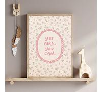 1 pezzo Quadro su tela, impermeabile, opera d'arte da parete per camera dei bambini, cartellone "Ragazza, tu puoi farcela", cartellone floreale positivo e motivante per ragazze, cartellone motivaziona