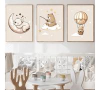 1 pezzo Quadro su tela incorniciato, dipinto a tema "Sogno dell'orso", decorazione da camera da letto a tema orso, arte da parete per camera da letto, cartellone da camera da letto in colori pastello,