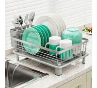 1 pezzo Rastrelliera per asciugare i piatti rosa per il bancone della cucina, scolapiatti da bancone antiruggine con portaposate per lavandino, organizer da cucina per piatti, cucchiai e forchette Gri