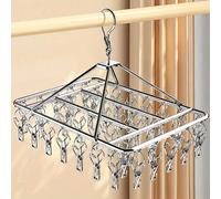 1 pezzo Rastrelliera per lavanderia in acciaio inossidabile, Appendiabiti per biancheria in acciaio inossidabile con mollette, 40 mollette antivento, Organizzatore multifunzionale per appendere calze,