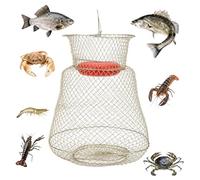 1 pezzo Rete da Pesca con Trappola per Granchi, Gabbia per Pesca Pieghevo Portatile Rotondo in Acciaio, Letrappola per Granchi, Maniglia Robusto Trappola per la Pesca Gabbia per Reti da Pesca(33 cm)