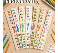 1 pezzo Righello in legno personalizzato con nome e stampe di numeri carini, righello dritto per lo studio, decorazione per l'aula, ritorno a scuola, righello in legno per la scuola materna 21x3cmLegn