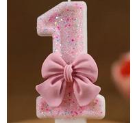 1 pezzo Rosa a forma di fiocco 0-9 Candelina per torta di compleanno con strass, per anniversario, evento importante, festa, forniture per feste di compleanno per bambini, candela profumata, candela n