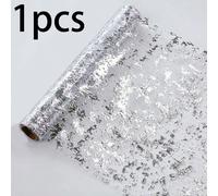 1 pezzo Rotolo di tovaglia in rete luccicante argento con glitter, 28x300cm / 28x500cm / 28x1000cm, perfetta per la decorazione del tavolo, adatta per matrimoni, feste di compleanno, Natale, celebrazi