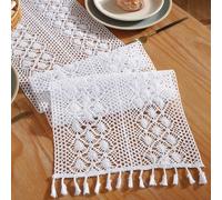 1 pezzo Runner da tavolo semplice in stile retrò all'uncinetto con nappine, decorazione da fattoria per tavolo da pranzo, tavolino da caffè, credenza, disponibile in varie misure 45*30,35*180,35*220,4