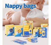 1 pezzo Sacchetti monouso per pannolini per bambini, rotolo continuo con apertura piatta, sacchetti profumati per escrementi, accessorio essenziale per viaggi con bambini, dispenser per sacchetti per 