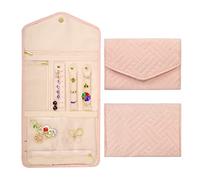 1 pezzo sacchetto di immagazzinaggio pieghevole per gioielli, borsa portagioie, rullo di immagazzinaggio per gioielli, organizzatore di gioielli da viaggio, utilizzato per orecchini (rosa nudo)