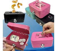 1 pezzo Salvadanaio in acciaio inossidabile, contenitore per monete di grande capacità e robusto con chiave, adatto per adulti, ragazzi e ragazze, ideale per risparmiare blu,nero,rosaAcciaio inossidab