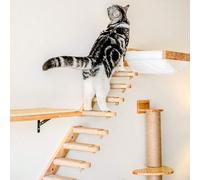 1 pezzo Scala a parete in legno per gatti, mobile in legno di pino robusto a 4 ripiani per giocare, graffiare e arrampicare, include gli strumenti per un assemblaggio facile, capacità di carico massim