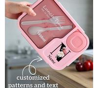 1 pezzo Scatola bento personalizzabile con fantasia e testo artistico, realizzata in materiale PP di alta qualità con 3 scomparti e utensili, portatile, minimalista, impermeabile, a tenuta stagna, a p