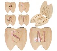 1 pezzo Scatola per denti da latte in legno, contenitore per conservare e organizzare i denti da latte dei bambini, ideale come souvenir per il compleanno o regali per le festività, con motivo di 26 l