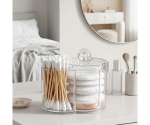 1 pezzo Scatola portaoggetti per cuscinetti da trucco da bagno, Portacotone rotondo in cotone, Contenitore per filo interdentale, Organizer da toeletta per cuscinetti di cotone, cotton fioc, bicchieri