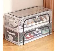 1 pezzo Scatola rettangolare per scarpe, realizzata in materiale PVC trasparente, non impermeabile, multifunzionale, con struttura in acciaio, 2 finestre rimovibili, adatta per sneaker e tacchi alti, 