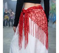 1 pezzo Sciarpa da danza del ventre da donna con paillettes e nappine, gonna avvolgente triangolare per la vita Viola,rosso,colore,argento nero,oro nero,giallo,Bianco,albicocca,lago blu,rosa rossa,Ros