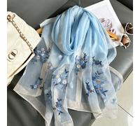 1 pezzo Sciarpa da donna azzurra con ricamo floreale dorato, sciarpa con ricamo floreale, per viaggi estivi, regalo per la mamma, sciarpa quotidiana 180*70 cmPiantePoliestere