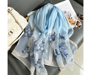 1 pezzo Sciarpa da donna azzurra con ricamo floreale dorato, sciarpa con ricamo floreale, per viaggi estivi, regalo per la mamma, sciarpa quotidiana 180*70 cmPiantePoliestere