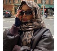 1 pezzo Sciarpa in lana spessa con stampa leopardata, a righe e quadri, calda e morbida, adatta per l'autunno/inverno, stile bohémien casual, antivento, confortevole come una coperta, adatta per l'abb