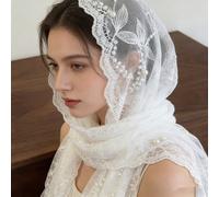 1 pezzo Sciarpa in pizzo bianco elegante francese con ricamo, Sciarpa in pizzo eterea, Sciarpa in pizzo stile primo amore delicato, Accessorio da sposa con ricamo 3D, Sciarpa in pizzo aperta da donna,