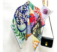 1 pezzo Sciarpa in seta stile pittura a olio con patchwork floreale, sciarpa quadrata grande con stampa colorblock vintage, sciarpa elegante e versatile, scialle, foulard multiuso PiantePoliestere