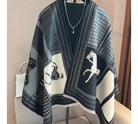 1 pezzo Sciarpa/scialle 2 in 1 di alta gamma francese a tema cavallo da guerra per donna, versatile, spessa e calda, coprispalle lungo reversibile, adatto per l'autunno/inverno con abiti lunghezza e l