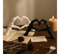 1 pezzo Scultura gotica a forma di cuore con scheletro e mani - Decorazione in resina bianca e nera, regalo romantico per Ognissanti, simbolo dell'amore oltre la morte, decorazione da riporre su menso