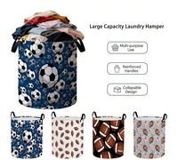 1 pezzo Secchio per lo stoccaggio di vestiti sporchi con stampa di pallone da calcio, rugby e sport, essenziale per gli appassionati di sport, borsa di stoccaggio pieghevole per il bucato, molto adatt