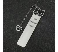 1 pezzo Segnalibro in acciaio inossidabile con design carino di gattino cartoni animati e incisione "Hai fatto una pausa qui" - Accessorio per libri in metallo durevole per lettori, regalo per amanti 