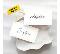 1 pezzo Segnaposto personalizzato con nome per matrimonio - Biglietto segnaposto da tavolo modificabile | Design minimalista moderno, nero e bianco, iniziali nel cuore | Segnaposto personalizzati per 