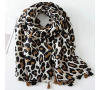 1 pezzo Semplice sciarpa da donna con stampa leopardata, scialle protettivo dal sole per donne, accessorio sciarpa di seta alla moda con nappe Stampa CasualePoliestere