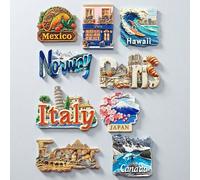 1 pezzo Serie di viaggi globali Calamita da frigo 3D in stile stereo, Piramidi d'Egitto e cammello, Montagna innevata e aurora boreale della Norvegia, Torre d'Italia, Colazione e libreria di Parigi in