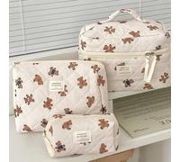 1 Pezzo/Set Borsa a tracolla beige a righe con decorazione in pizzo con orsetto carino, con cerniera, multifunzionale per cosmetici, cura della pelle, crema mani, olio per le labbra, smalto, telefono 