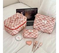 1 pezzo/set Borsa per il trucco con fiocco rosso carino per ragazze, borsa per cosmetici e cura della pelle con cerniera, per olio labbra, crema solare, crema mani, cuffie, monete, borsa di stoccaggio