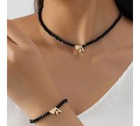 1 pezzo Set braccialetto e collana con perline a cuore e lettere metalliche semplici, ideale per San Valentino, mamma, madre, Festa della Mamma, regalo L,M,S,H,A,T,O,X,B,C,D,E,F,G,I,J,K,N,P,Q,R,U,V,W,