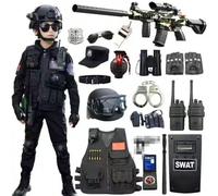 1 pezzo/set Costume da polizia, giocattolo, set di accessori per giochi di ruolo, giocattoli per bambini, travestimento da soldato, regalo per le vacanze Manette,Citofono,Scudo + Bastone,ID della poli