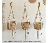1 pezzo/Set da 3 pezzi Cesto appeso in pianta intrecciato a mano, Vaso appeso da interno con perline in legno, Portavaso decorativo con nappe, Cesto non incluso, Decorazione per stanza, Decorazione ca