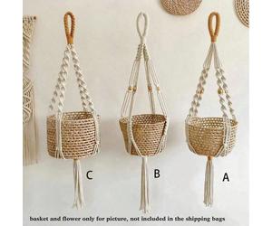1 pezzo/Set da 3 pezzi Cesto appeso in pianta intrecciato a mano, Vaso appeso da interno con perline in legno, Portavaso decorativo con nappe, Cesto non incluso, Decorazione per stanza, Decorazione ca