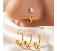 1 pezzo/Set da 4 pezzi Anelli per il naso alla moda in acciaio inossidabile con zirconia cubica a forma di cerchio, quadrato, cuore e stella, adatti per discoteca, festa, regalo di compleanno per amic