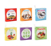 1 pezzo/Set da 6 pezzi Libri di stoffa lavabili e infrangibili per neonati da 0-6 mesi, giocattoli sensoriali da afferrare, adatti per neonati, 100 giorni, regalo per la festa dei bambini Enciclopedia