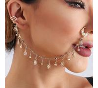 1 pezzo Set di anello per il naso e orecchini vintage con fiore traforato e zirconia, stile molletta-on adatto per uomo e donna, adatto per feste, vacanze, uso quotidiano, regalo raffinato per San Val