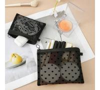 1 pezzo Set di borse per trucco in rete a forma di cuore, borsa cosmetica in rete piena di cuori, porta trucchi con cerniera, organizer portatile in rete per rossetti, pennelli, prodotti per la cura d