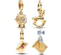 1 pezzo Set di charm alla moda ed elegante per la serie di San Valentino: Pallina a forma di cuore, Giostra, Busta per lettera d'amore, Penna a forma di libro magico, Bracciale e collana versatili in 