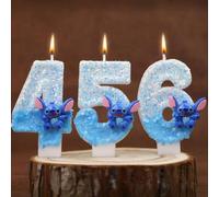 1 pezzo Set di decorazioni per festa di compleanno Disney Stitch, con torta e articoli per l'atmosfera, con candele a forma di numeri da 0 a 9 - Regalo di compleanno creativo a tema blu/rosa per bambi