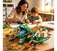 1 pezzo Set di giocattoli Pterodattilo trasformabile per bambini, include 12 mini dinosauri + 6 veicoli di trasporto camion, regalo di compleanno per bambini di 3/4/5 anni e oltre, crea il mondo dei d