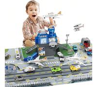 1 pezzo Set di giocattoli scena lounge aeroportuale, include 12 piccole auto e aerei, 2 grandi aerei passeggeri, 1 mappa di gioco, recinzioni e accessori per blocchi stradali, regalo perfetto per bamb