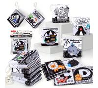 1 Pezzo Set di libri in tessuto bianco e nero ad alto contrasto per bambini di età superiore a 18 mesi, giocattoli da appendere a passeggino e culla, tema di animali/frutta/alfabeto/numeri, libro in t